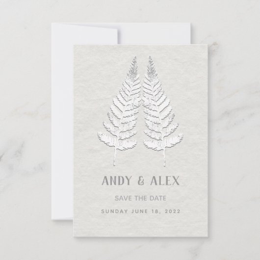 White Fern Wedding Save the Date Kaart (Voorkant)