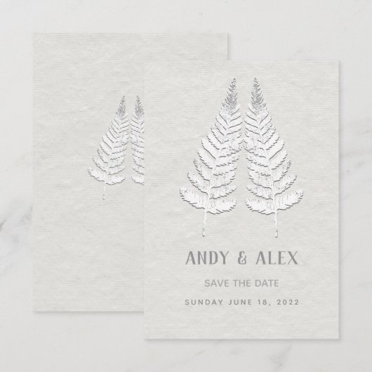 White Fern Wedding Save the Date Kaart (Voorkant / Achterkant)