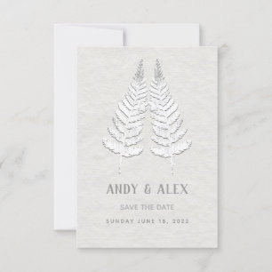 White Fern Wedding Save the Date Kaart