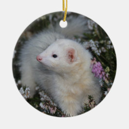 White Ferret in Flowers Keramisch Ornament
