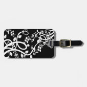 White Filigree en Flowers Over Black Sjabloon Bagagelabel (Voorkant horizontaal)