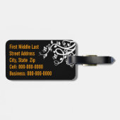 White Filigree en Flowers Over Black Sjabloon Bagagelabel (Achterkant horizontaal)