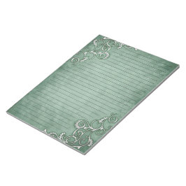 White Filigree on Moss Sage Green Lined Stationery Notitieblok