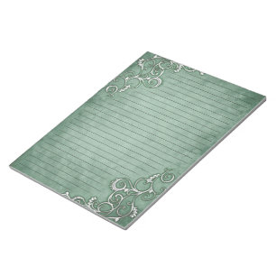 White Filigree on Moss Sage Green Lined Stationery Notitieblok