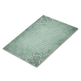 White Filigree on Moss Sage Green Lined Stationery Notitieblok