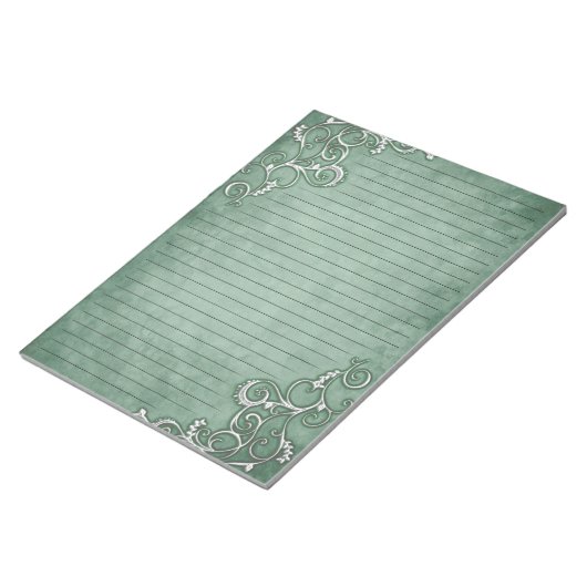 White Filigree on Moss Sage Green Lined Stationery Notitieblok (Schuin)