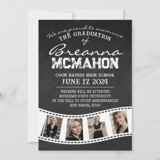 White Filmstrip Chalkboard Afstuderen Aankondiging (Voorkant)