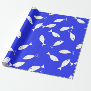 White Fish Blue Background Kapitein Zee Theme Cadeaupapier