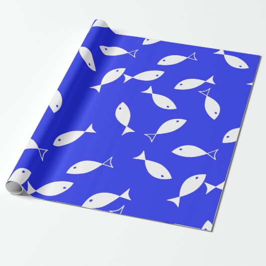 White Fish Blue Background Kapitein Zee Theme Cadeaupapier (Uitgerold)