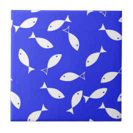 White Fish Blue Background Kapitein Zee Theme Tegeltje