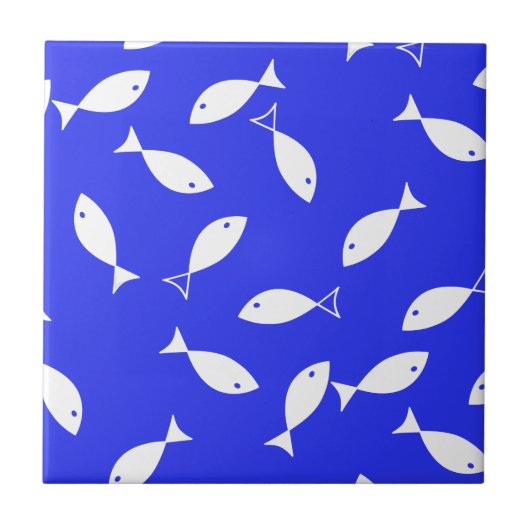 White Fish Blue Background Kapitein Zee Theme Tegeltje (Voorkant)