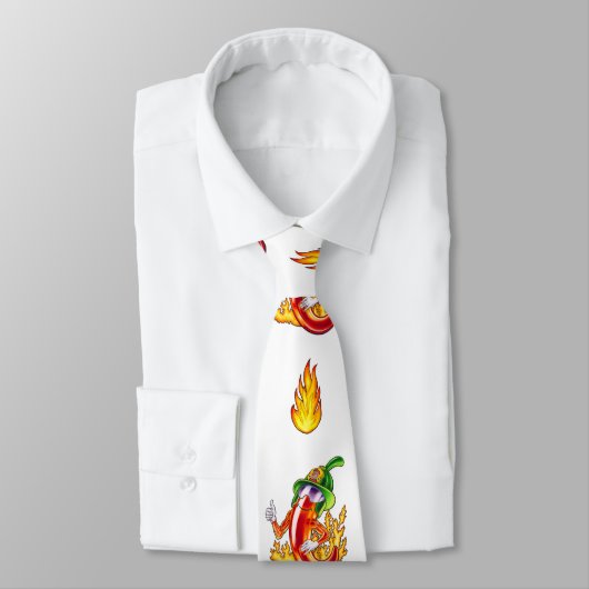White Flame-Fighting Chili Character Pattern Stropdas (Gebonden)
