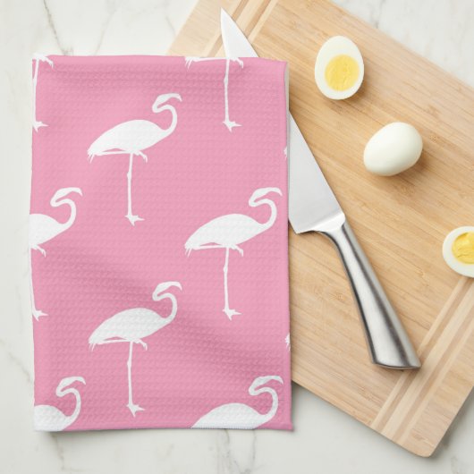 White Flamingo Tropical Flamingos Pink Background Theedoek (Quarter Fold)