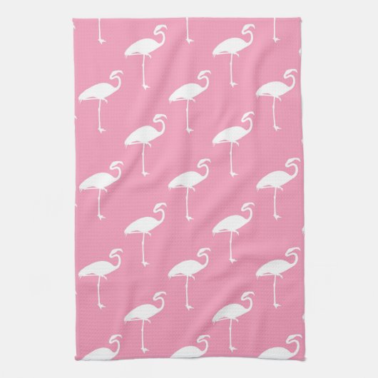 White Flamingo Tropical Flamingos Pink Background Theedoek (Verticaal)