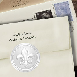White Fleur de Lis Envelope Seal Embossed Kijk Ronde Sticker
