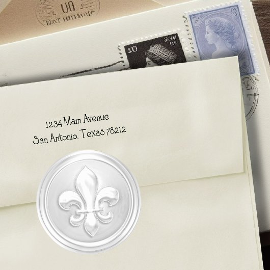 White Fleur de Lis Envelope Seal Embossed Kijk Ronde Sticker