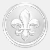 White Fleur de Lis Envelope Seal Embossed Kijk Ronde Sticker (Voorkant)