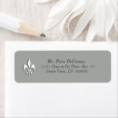 White Fleur de Lis op Grijs Retourlabel Etiket (Insitu)