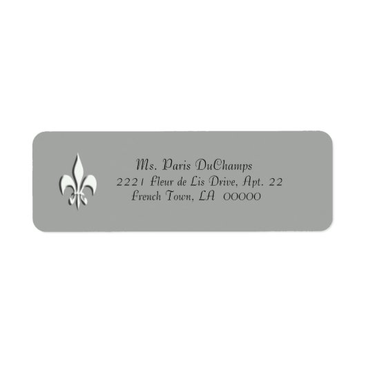 White Fleur de Lis op Grijs Retourlabel Etiket (Voorkant)