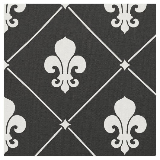 White Fleur De Lis Pattern Stof (Close Up)