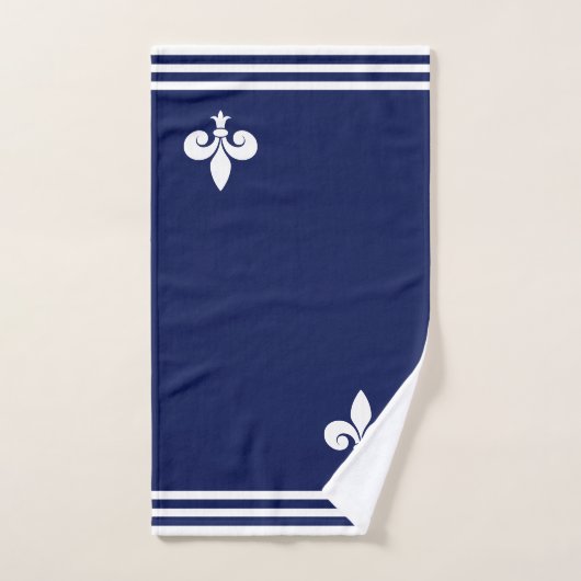 White Fleur-de-Lis & Stripes on Navy Blue Bad Handdoek (Handdoek)