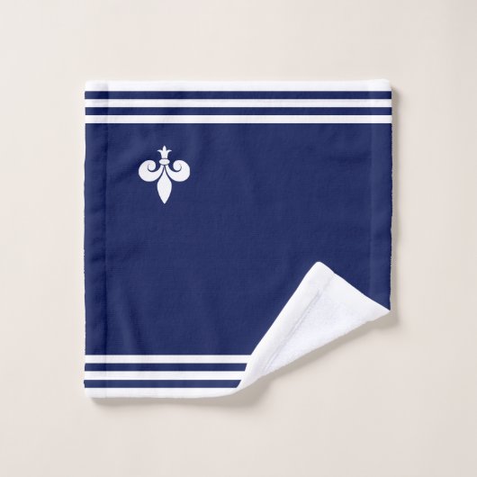 White Fleur-de-Lis & Stripes on Navy Blue Bad Handdoek (Wasdoekje)