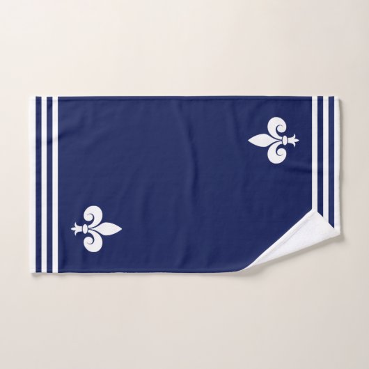 White Fleur-de-Lis & Stripes on Navy Blue Bad Handdoek (Handdoek)