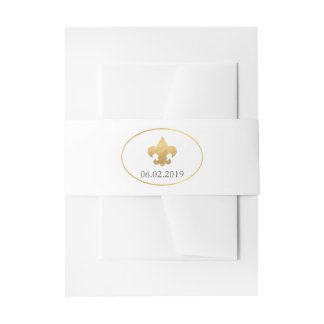 White Fleur de Lis Wedding Invitation Belly Band Uitnodigingen Wikkel