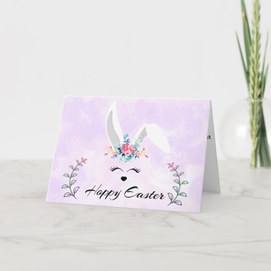 White Floppy-eared Bunny Hoppy Easter Folded Kaart (Voorkant)