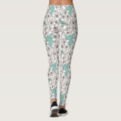White Flora Bunch Aqua Blauwgroen Brown Leggings (Achterkant)