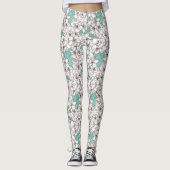 White Flora Bunch Aqua Blauwgroen Brown Leggings (Voorkant)