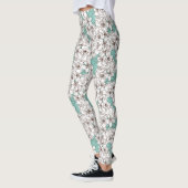 White Flora Bunch Aqua Blauwgroen Brown Leggings (Links)