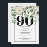 White Floral 90th Birthday Party Invitation Kaart<br><div class="desc">90e uitnodiging van de Birthday Party. Floral.</div>
