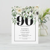 White Floral 90th Birthday Party Invitation Kaart (Staand voorkant)