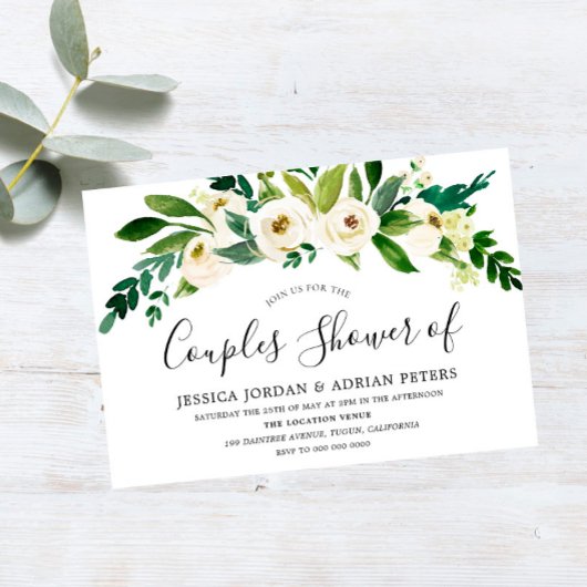 White Floral All Seasons Couples Shower Invitation Kaart