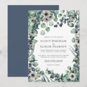 White Floral and Berries Boho Botanical Wedding Kaart (Voorkant / Achterkant)