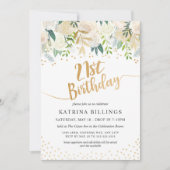 White Floral and Gold 21st Birthday Party Kaart (Voorkant)
