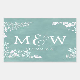 White Floral Any Color Waterverf Wedding Monogram Rechthoekige Sticker