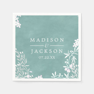 White Floral Any Color Waterverf Wedding Monogram Servetten