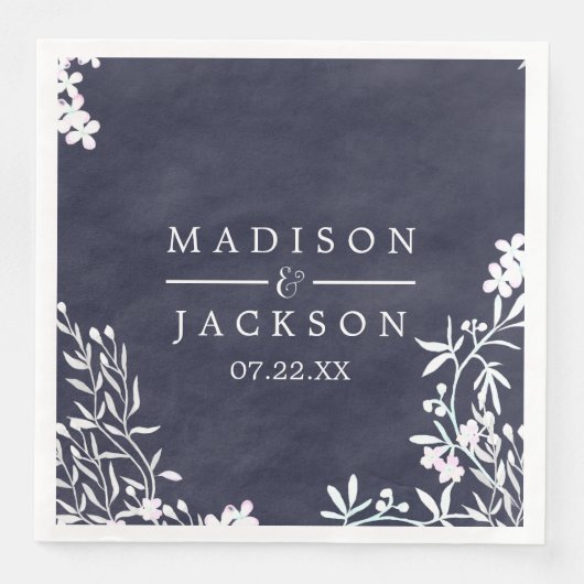 White Floral Any Color Waterverf Wedding Monogram Servetten (Voorkant)