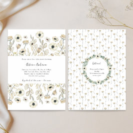 White Floral baby shower + diaper raffle Kaart