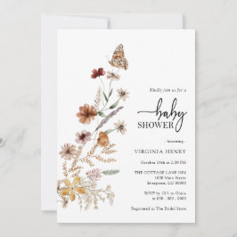 White Floral Baby shower Invitation Kaart