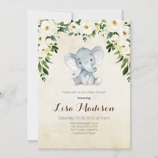 White Floral Baby shower Invitation Kaart (Voorkant)