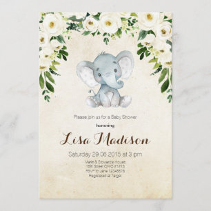 White Floral Baby shower Invitation Kaart