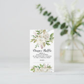 White Floral Baby shower Luier Raffle Ticket Informatiekaartje (Staand voorkant)