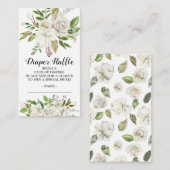 White Floral Baby shower Luier Raffle Ticket Informatiekaartje (Voorkant / Achterkant)