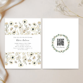 White Floral baby shower + register QR Kaart