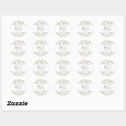 White Floral baby shower thank you favor  Ronde Sticker (Vel)