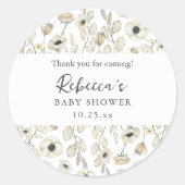 White Floral baby shower thank you favor  Ronde Sticker (Voorkant)
