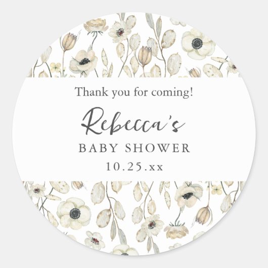 White Floral baby shower thank you favor  Ronde Sticker (Voorkant)